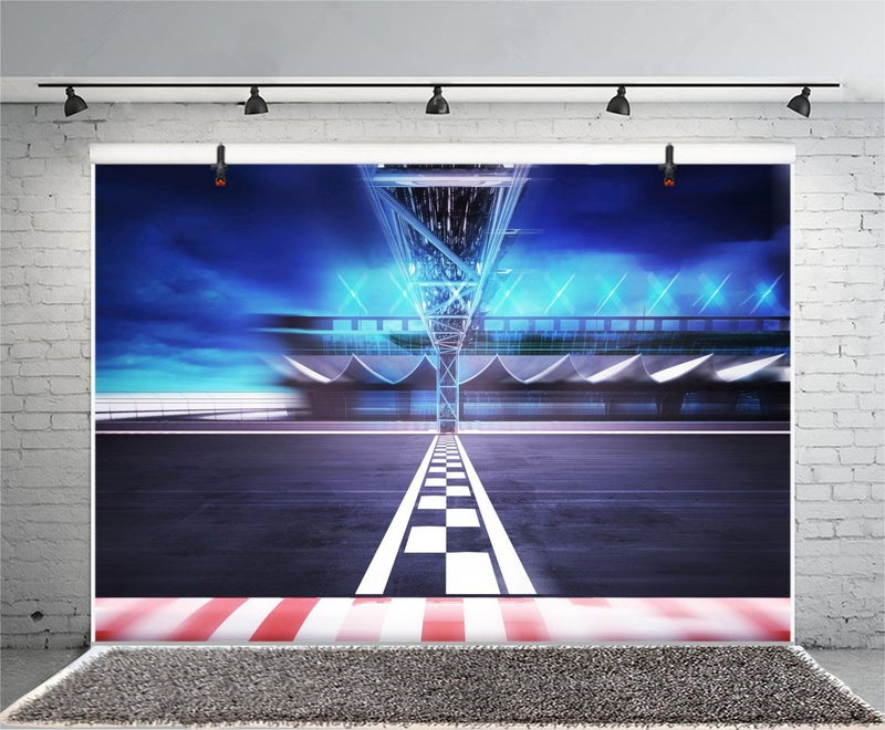 AOFOTO 7x5ft Finish Line Race Track Backdrop Motor Car Racing Auto Motorsport Motion Stadium Arena Road Photography Background Champion Sport Competition Boy Men Birthday Party Photo Studio Props - Image 4